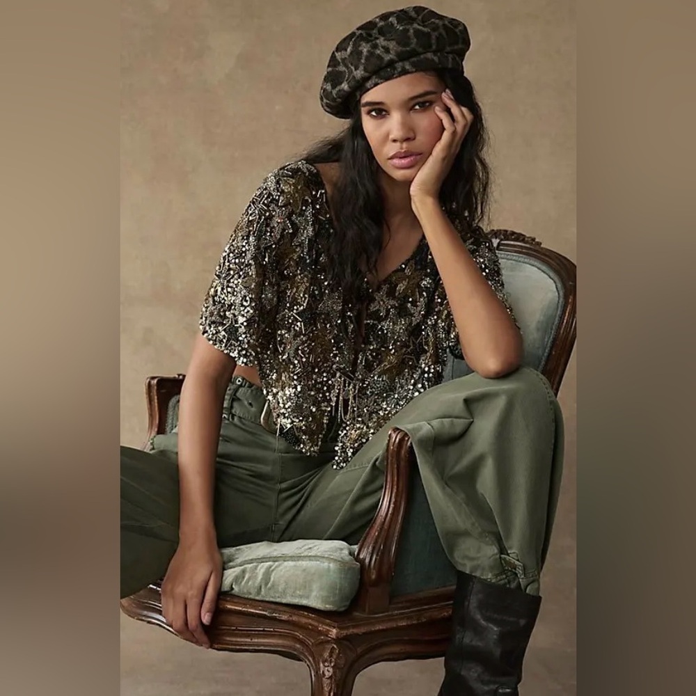 NWT Free People x Understated Leather Penny Leopard Beret